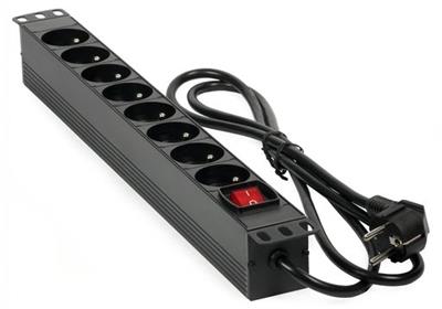 Masterlan 19" distribution panel 8x230V, black, 2m, aluminium