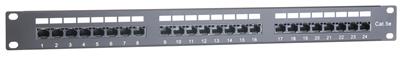 Masterlan patch panel 19", 24xRJ45, Cat5e, 1U, with cable tie bar, black