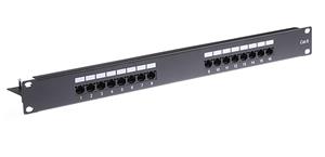 Masterlan patch panel 19", 16xRJ45, Cat6, 1U, with tie bar, black