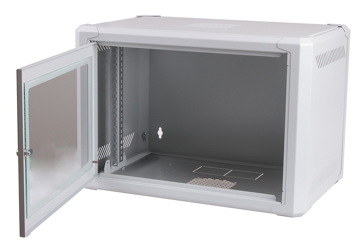 Masterlan one-piece rack data cabinet 19" 4U/400mm, disassembled - FLAT PACK, glass door
