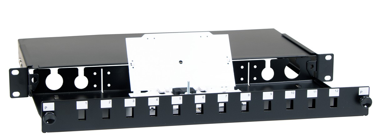 Masterlan ODF 12x SC Simplex, optic enclosure with patch panel and splice tray, 1U, 19", black