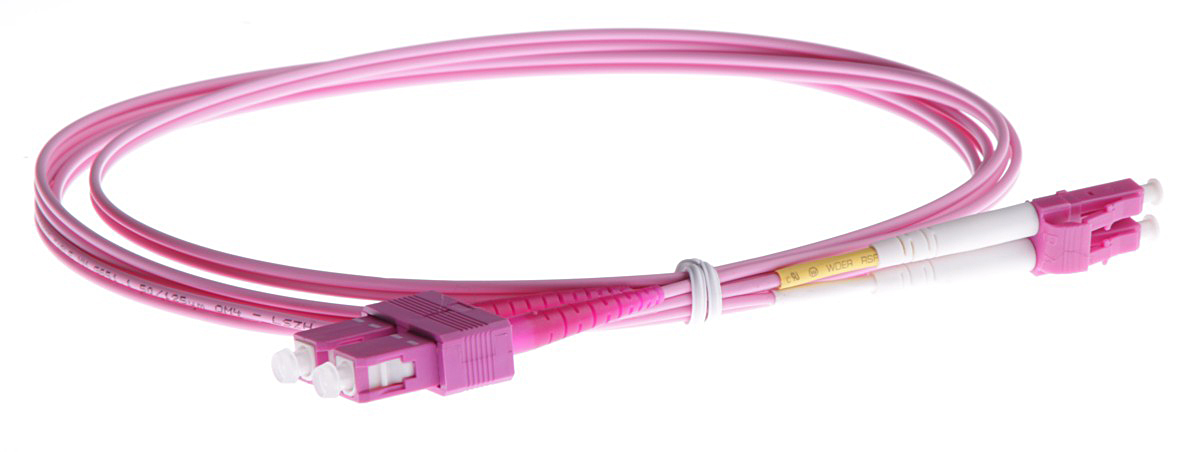 Masterlan fiber optic patch cord, LCupc-SCupc, Multimode 50/125 OM4, duplex, 1m