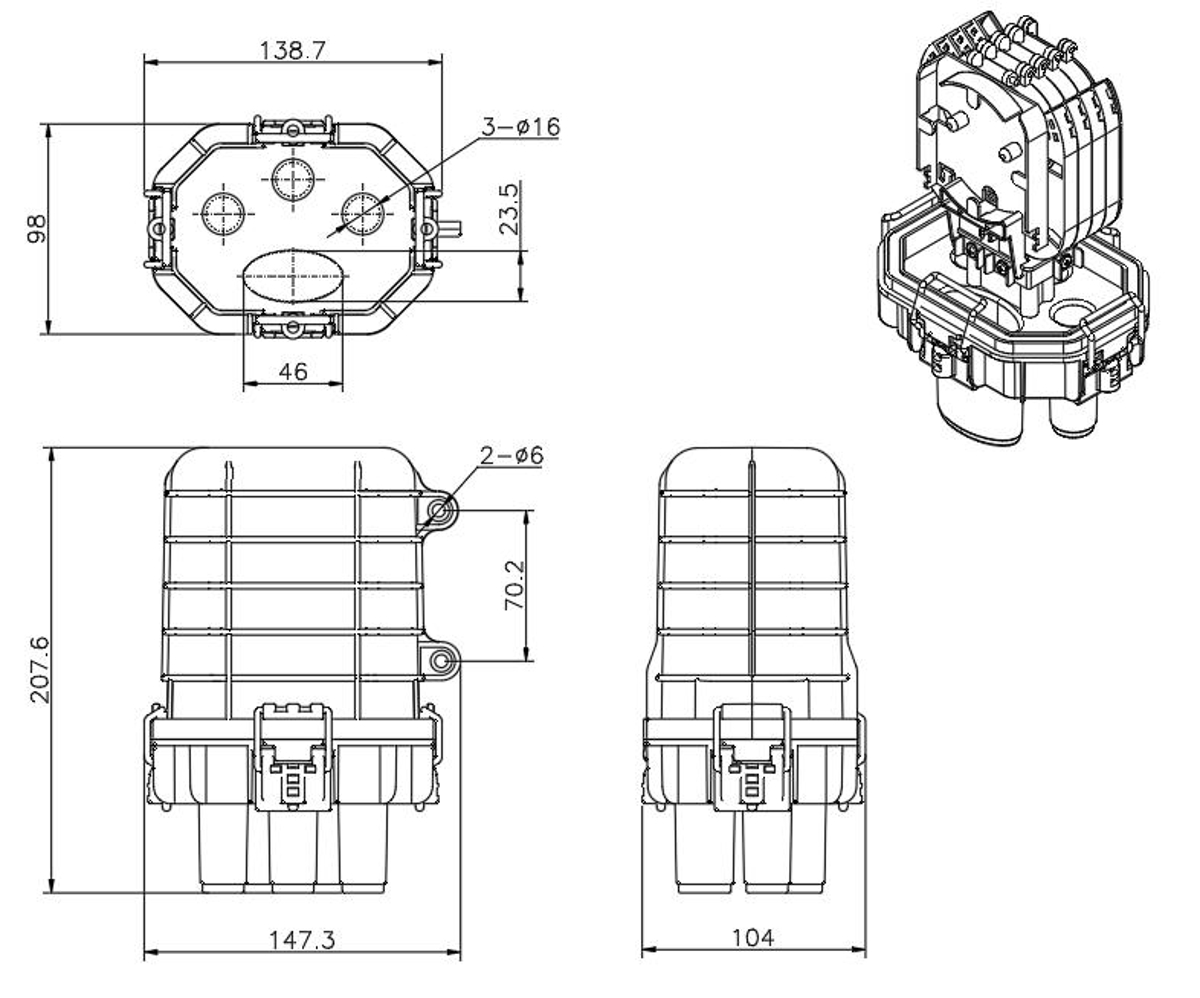 Masterlan Outdoor fiber optic enclosure for 48 fibers, including 4 splice trays